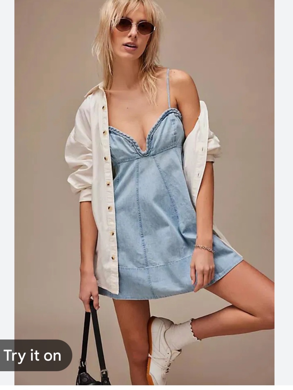 New With Tags Free People Altura Denim Mini Dress Sz M